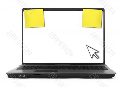 notebook with cursor and yellow notes