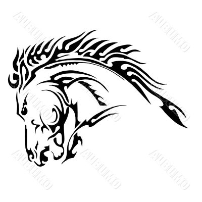 Illustration blask horse. Sung, symbol.