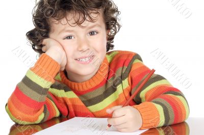 adorable boy studying