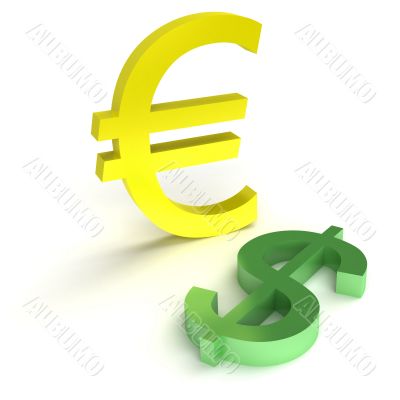 Green dollar and yellow euro