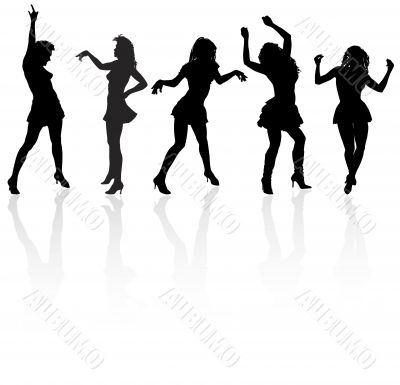 Vector dancing girls silhouettes