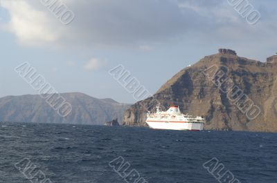 Cruise ship near Santorini island