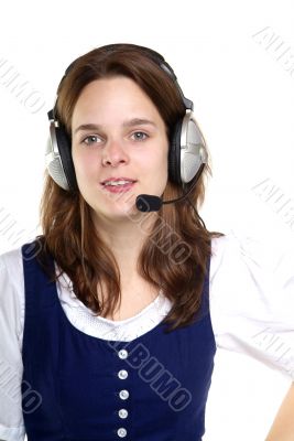 young woman with head set
