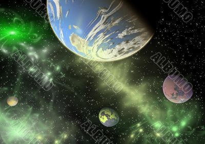 Planets in a space.