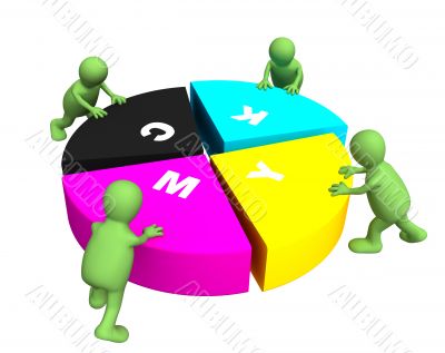 Four puppets collecting a palette CMYK