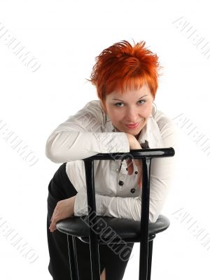 business woman and chair isolaited on white background