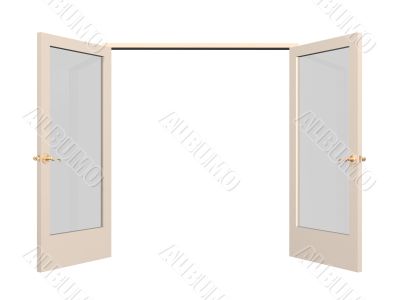 Open 3d door with glass inserts