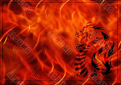 Background with a burning flame and dragon