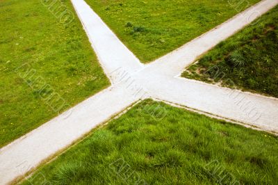The crossroad in the country  and  green grass