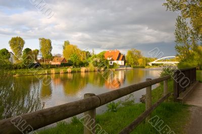 Sunset on Mittelland canal, a canal in Hannover, Germany, linking the Rivers Rhine and Elbe.