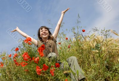 smiling girl in field