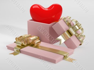 Heart in gift packing. 3D image.