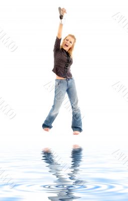 screaming blond with shoe on white sand
