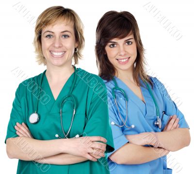 Two young  women doctors