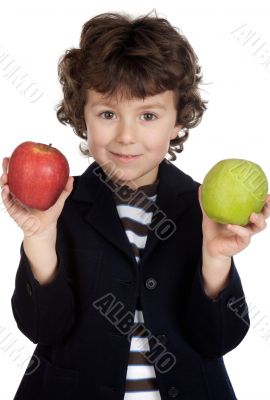 Child eating two apples