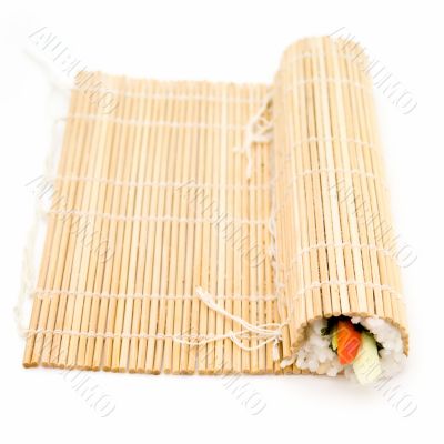sushi in bamboo rug