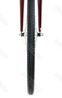 Tyre of bicycle wheel, front view