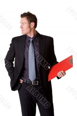 caucasian business man holding a clip board