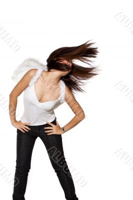 tossing hair to the side while dancing