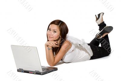 woman angel using laptop happily