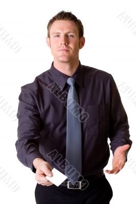 caucasian businessman presenting business card