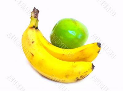 Two bananas and green apple