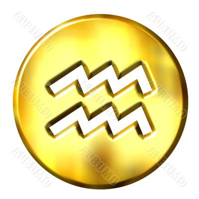 3D Golden Aquarius Zodiac Sign