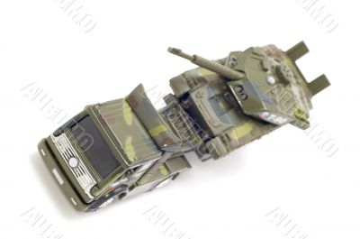 military tank with tractor