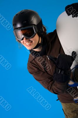 Woman with snowboard equipment