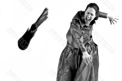 hysterical woman with long curly hair