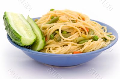 Spaghetti and green cucumber