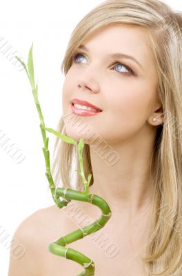 blue-eyed blonde with bamboo