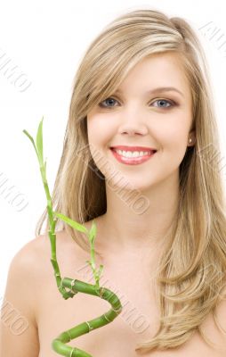blue-eyed blonde with bamboo
