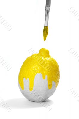 Yellow lemon, gouache and brush