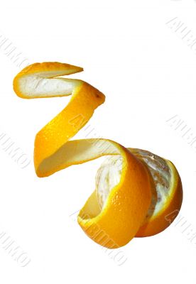 Orange with curly peeled skin