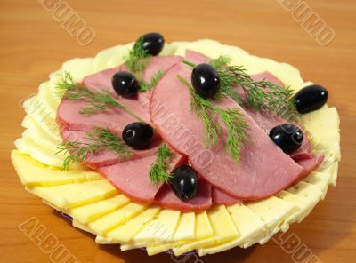 Ham and cheese on a plate