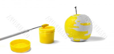 Yellow apple, gouache and brush