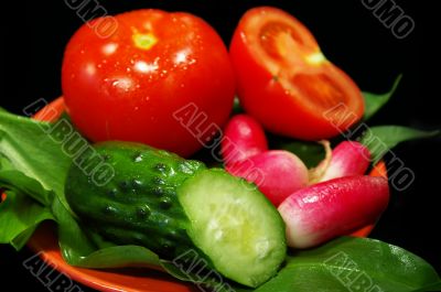 Vegetarian salad on black background