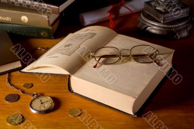 Still-life with books and glasses