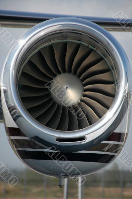 Close up of a turbo fan engine