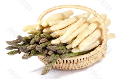 Basket of white and green asparagus