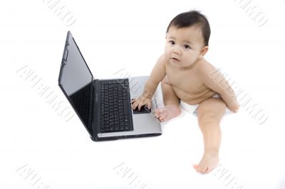 sweet baby with laptop