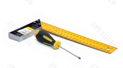 Screwdriver and ruler