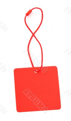 close-up of a blank price tag against white
