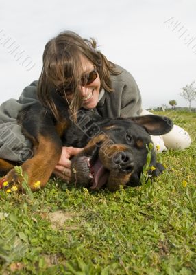 smiling girl and dog