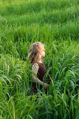 The child in a grass