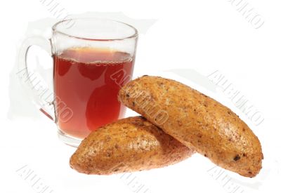 Fresh-baked bread and cup of tea