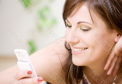 woman with white phone