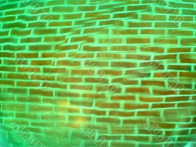 Abstracted brick wall seen through green glass