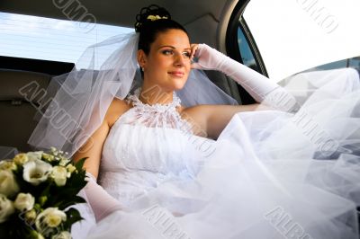 Bride in car